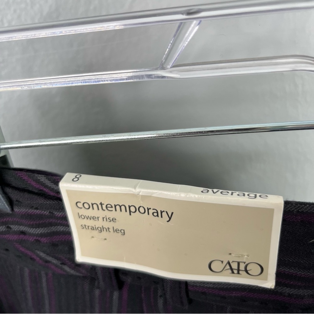 Cato Pants Women’s 8 Purple Black Stripe Contemporary Lower Rise Straight Leg - Picture 12 of 13
